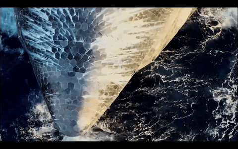 A SpaceX Starship vehicle floats in the Indian Ocean after Flight 13 splashdown