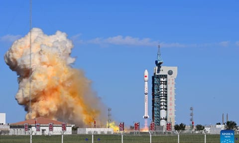 A Long March-4B carrier rocket carrying the satellites of the Yaogan-53 and Yaogan-56 groups blasts off from the Jiuquan Satellite Launch Center in northwest China, Sept. 10, 2026. China launched two new groups of remote sensing satellites from the Jiuquan Satellite Launch Center in northwest China on Thursday. (Photo by Wang Jiangbo/Xinhua)