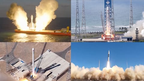 collage showing four different rockets launching