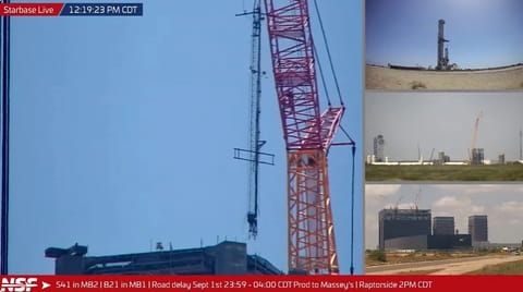 NASASpaceflight footage of Starship Tower-1 mast after removal at Starbase