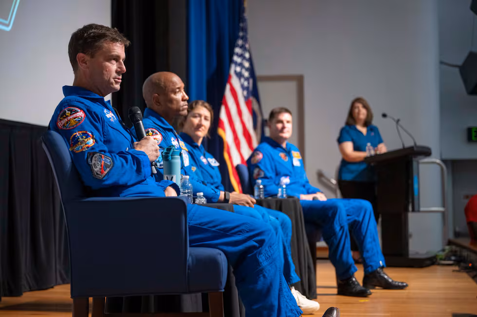 NASA astronauts Reid Wiseman, Victor Glover, Christina Koch and Canadian Space Agency...