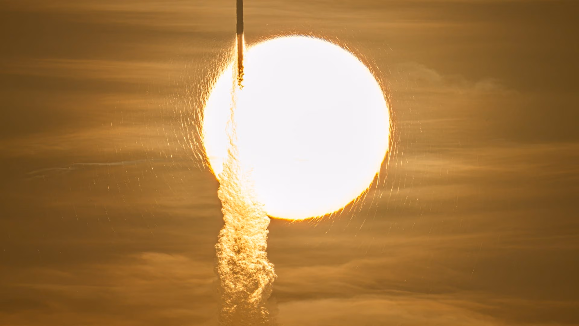 Nancy Grace Roman Space Telescope launches aboard a SpaceX Falcon Heavy rocket, seen crossing in front of the Sun on August 30, 2026. Credit: NASA/John Kraus